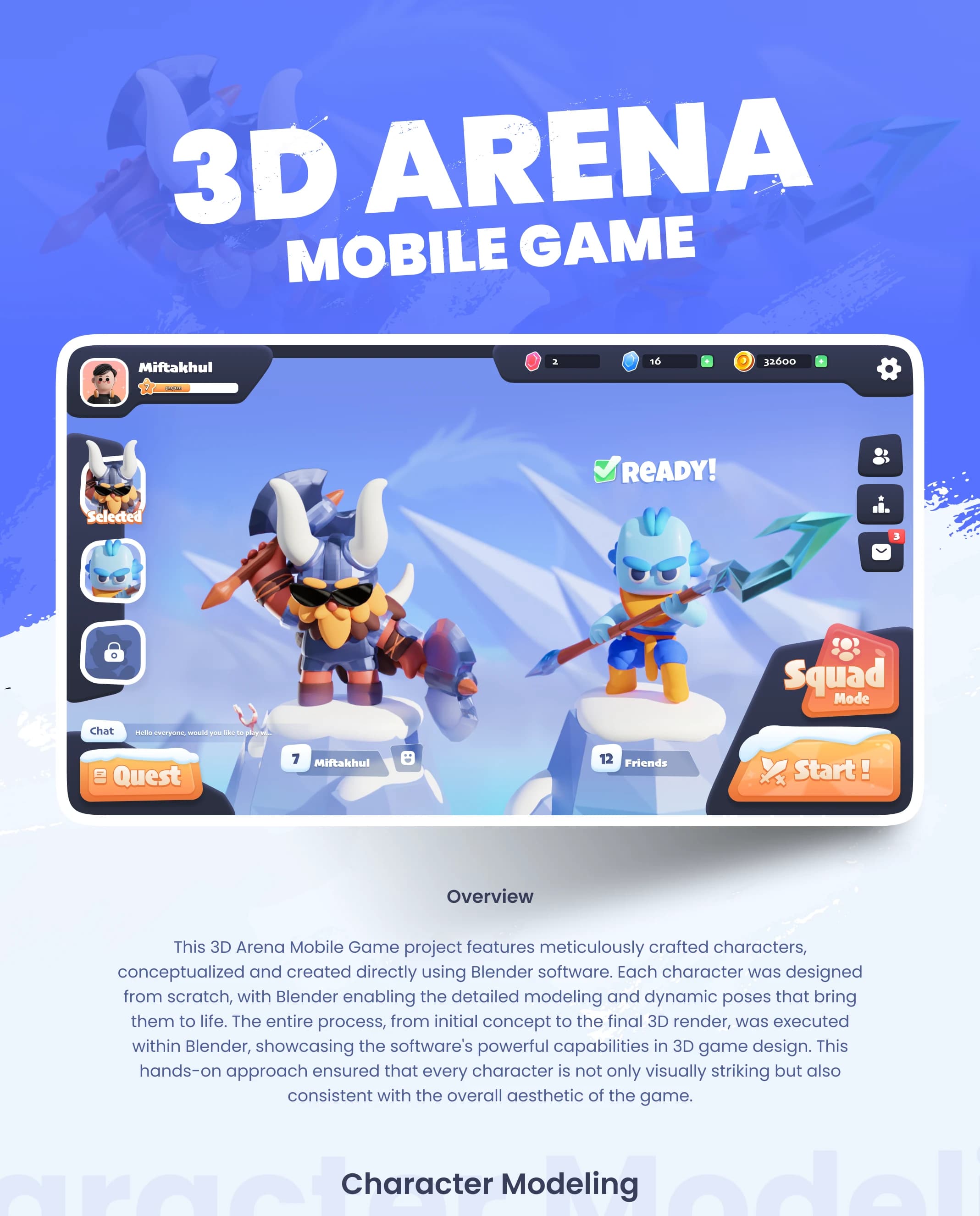 3D Arena mobile game interface with arena battle scene