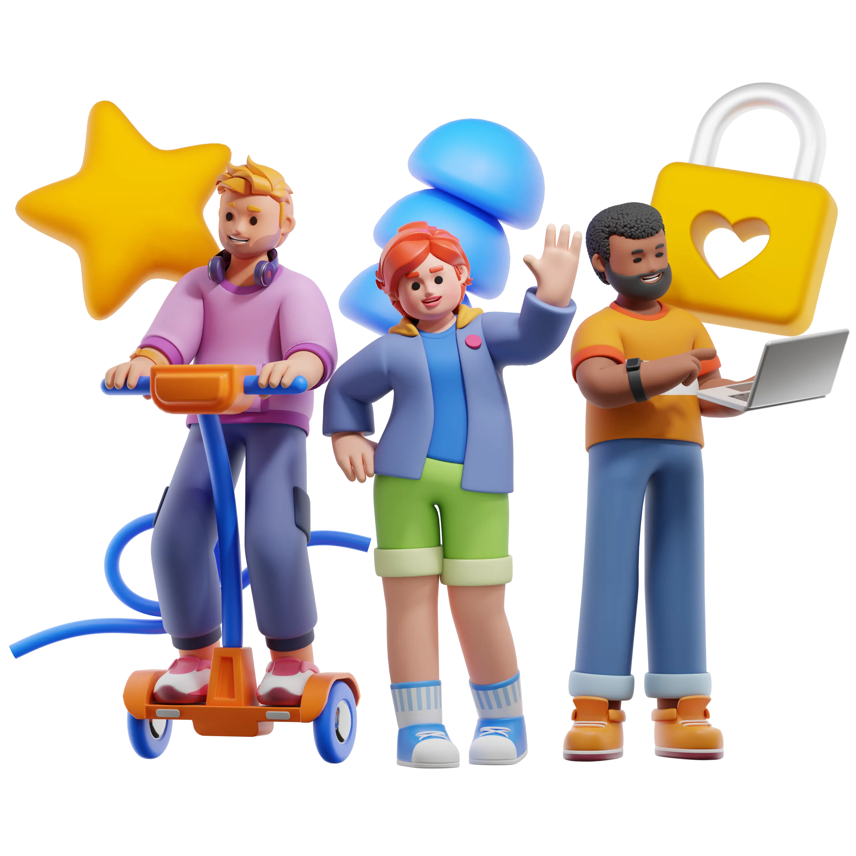 Team of 3D characters collaborating on design work